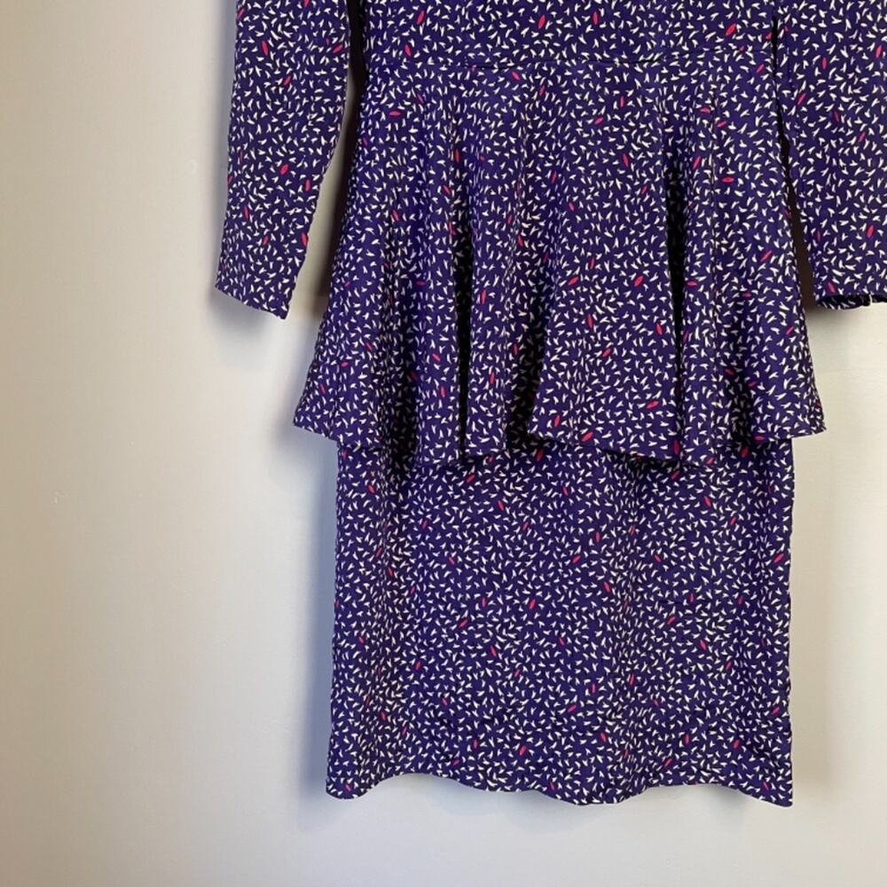 Vintage 80s ala Carte Purple Silk Peplum Dress - Picture 4 of 6